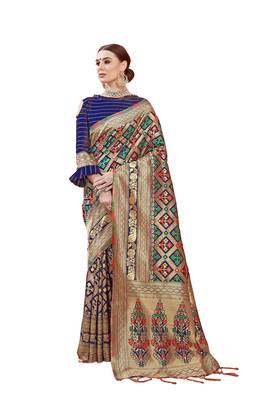 Multicolor woven faux banarasi silk saree with blouse 1
