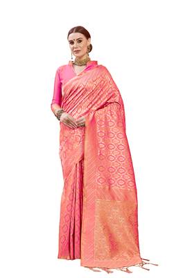 Pink woven faux banarasi silk saree with blouse 1