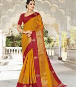 Mustard embroidered silk saree with blouse