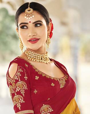 Mustard embroidered silk saree with blouse 2