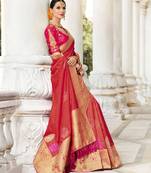 Orange embroidered silk saree with blouse