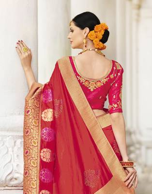 Orange embroidered silk saree with blouse 2