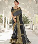 Grey embroidered silk saree with blouse