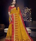 Yellow embroidered silk saree with blouse