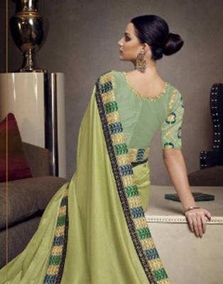 Green embroidered silk saree with blouse 2