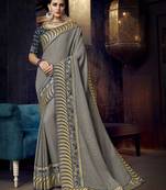 Grey embroidered silk saree with blouse