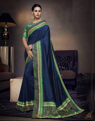 Blue embroidered silk saree with blouse 1