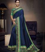 Blue embroidered silk saree with blouse