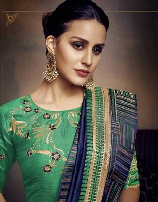 Blue embroidered silk saree with blouse 2