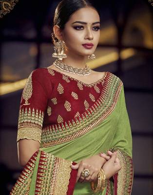 Green embroidered silk saree with blouse 2
