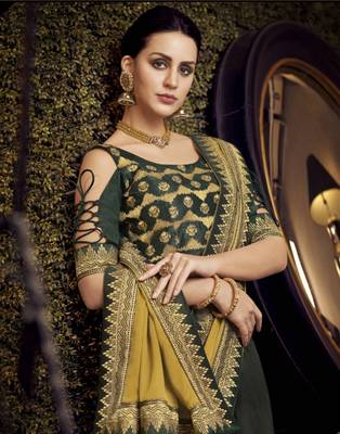 Green embroidered silk saree with blouse 2