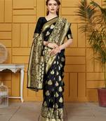 Black woven silk saree with blouse