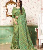 Green printed silk saree with blouse