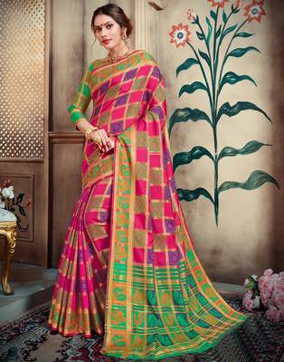 Multicolor printed silk saree with blouse 1