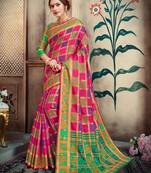 Multicolor printed silk saree with blouse