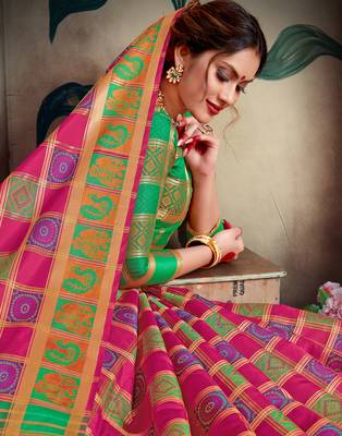 Multicolor printed silk saree with blouse 2