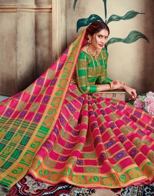 Multicolor printed silk saree with blouse 3