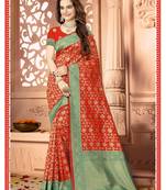 Red woven silk saree with blouse