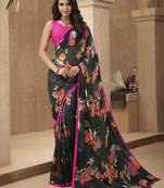 Black printed georgette saree with blouse