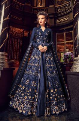 Navy-blue embroidered net salwar 1