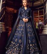 Navy-blue embroidered net salwar