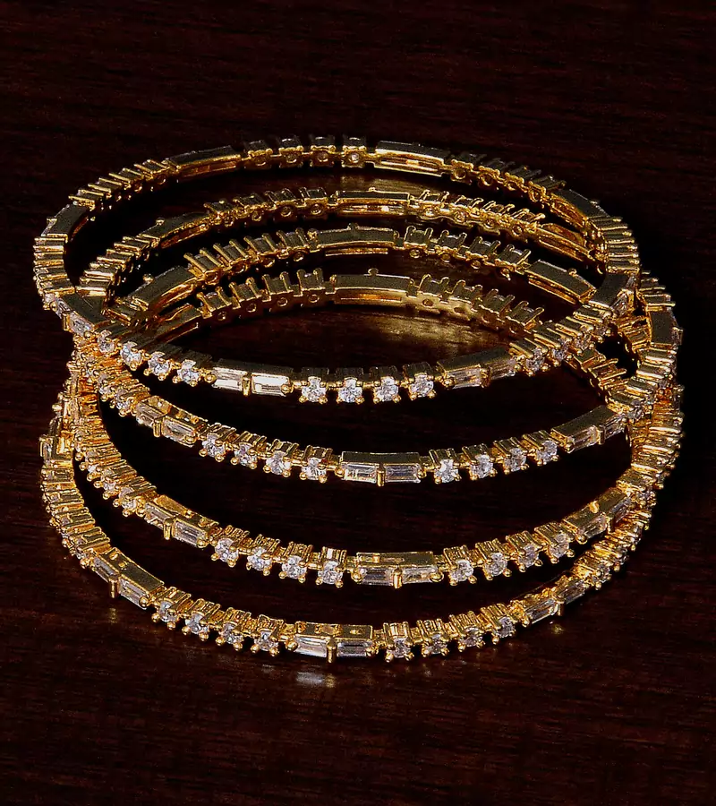 American Diamond (AAA Quality CZ) Embellished Gold Plated Two Pairs of Designer Bangles