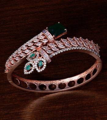Rose Gold Plated Emerald and American Diamond (AAA CZ Stone) Embellished Designer Bracelet 1