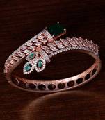 Rose Gold Plated Emerald and American Diamond (AAA CZ Stone) Embellished Designer Bracelet