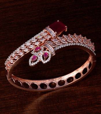 Rose Gold Plated Ruby and American Diamond (AAA CZ Stone) Embellished Designer Bracelet 1