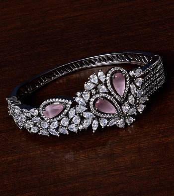 Black Gold Plated Baby Pink Stone and American Diamond (AAA CZ Stone) Embellished Designer Bracelet 1