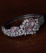 Black Gold Plated Baby Pink Stone and American Diamond (AAA CZ Stone) Embellished Designer Bracelet