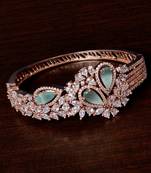 Rose Gold Plated Sea Green Stone and American Diamond (AAA CZ Stone) Embellished Designer Bracelet