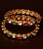 Kundan and Multi-colored Stone Embellished Pair of Designer Bangles BD334
