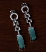 Black Gold Plated Sea Green Stone and American Diamond Embellished Designer Danglers 216ED231