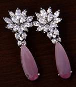 Black Gold Plated Baby Pink Stone and American Diamond Embellished Designer Danglers 216ED233