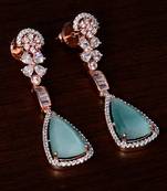 Rose Gold Plated Sea Green Stone and American Diamond Embellished Designer Danglers 216ED234