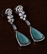 Black Gold Plated Sea Green Stone and American Diamond Embellished Designer Danglers 216ED237