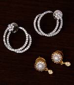 One Rhodium and One Gold Plated American Diamond Embellished Earrings 216ED240