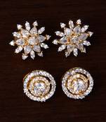 American Diamond Embellished Two Pairs of Designer Earrings Studs 216ED242