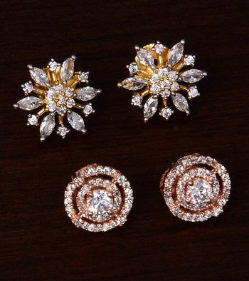One Rose Gold and One Gold Plated American Diamond Embellished Earring Stud 216ED243 1
