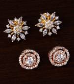 One Rose Gold and One Gold Plated American Diamond Embellished Earring Stud 216ED243