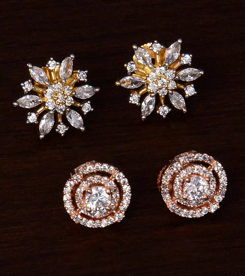 One Rose Gold and One Gold Plated American Diamond Embellished Earring Stud 216ED243