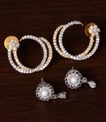 One Rhodium and One Gold Plated American Diamond Embellished Earrings 216ED244