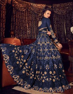 Navy-blue embroidered net salwar 2