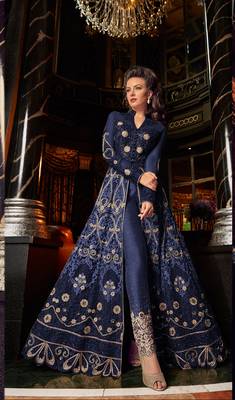 Navy-blue embroidered net salwar 3