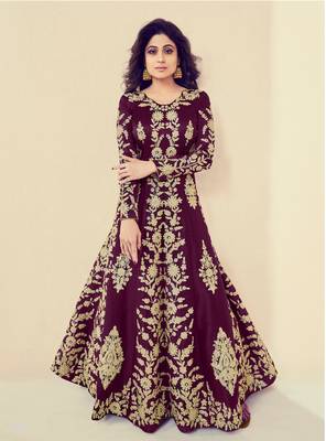 Wine embroidered silk salwar 1