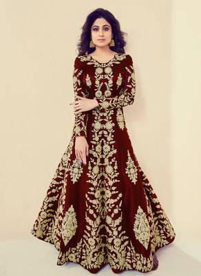 Maroon embroidered silk anarkali  1