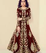 Maroon embroidered silk anarkali 