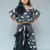 Elephant print Black Crop peplum top with Slit Pant and detachable frill wrap on waist 