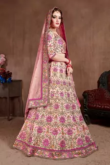 pastel fine embroidered lehenga set choli with dupatta for women